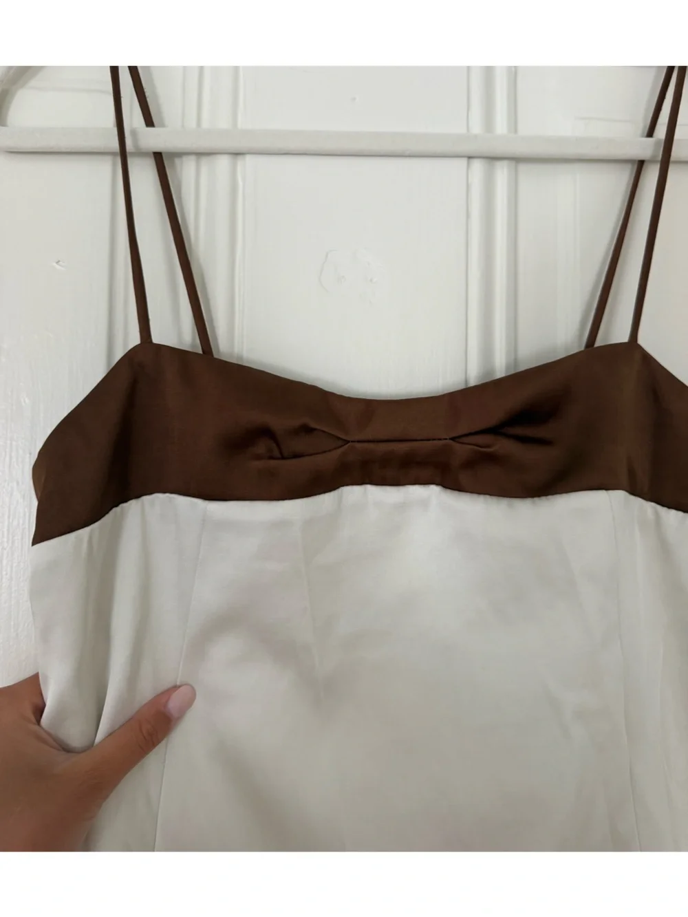 Free People Cream & Brown Satin Mini Dress